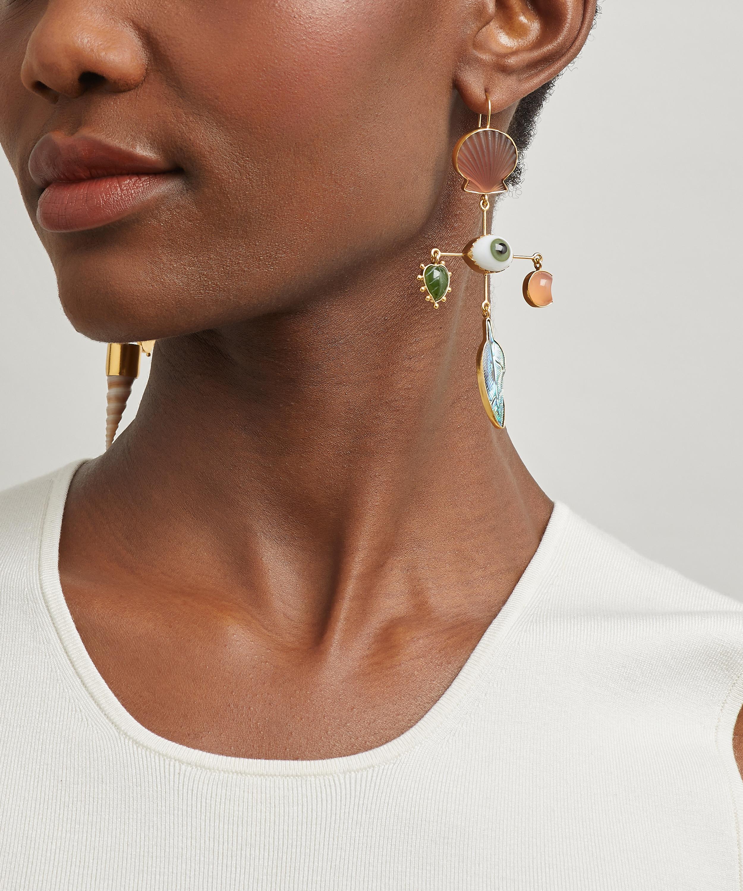 Grainne Morton - Gold-Plated Eye Cross Asymmetric Multi-Stone Drop Earrings image number 3