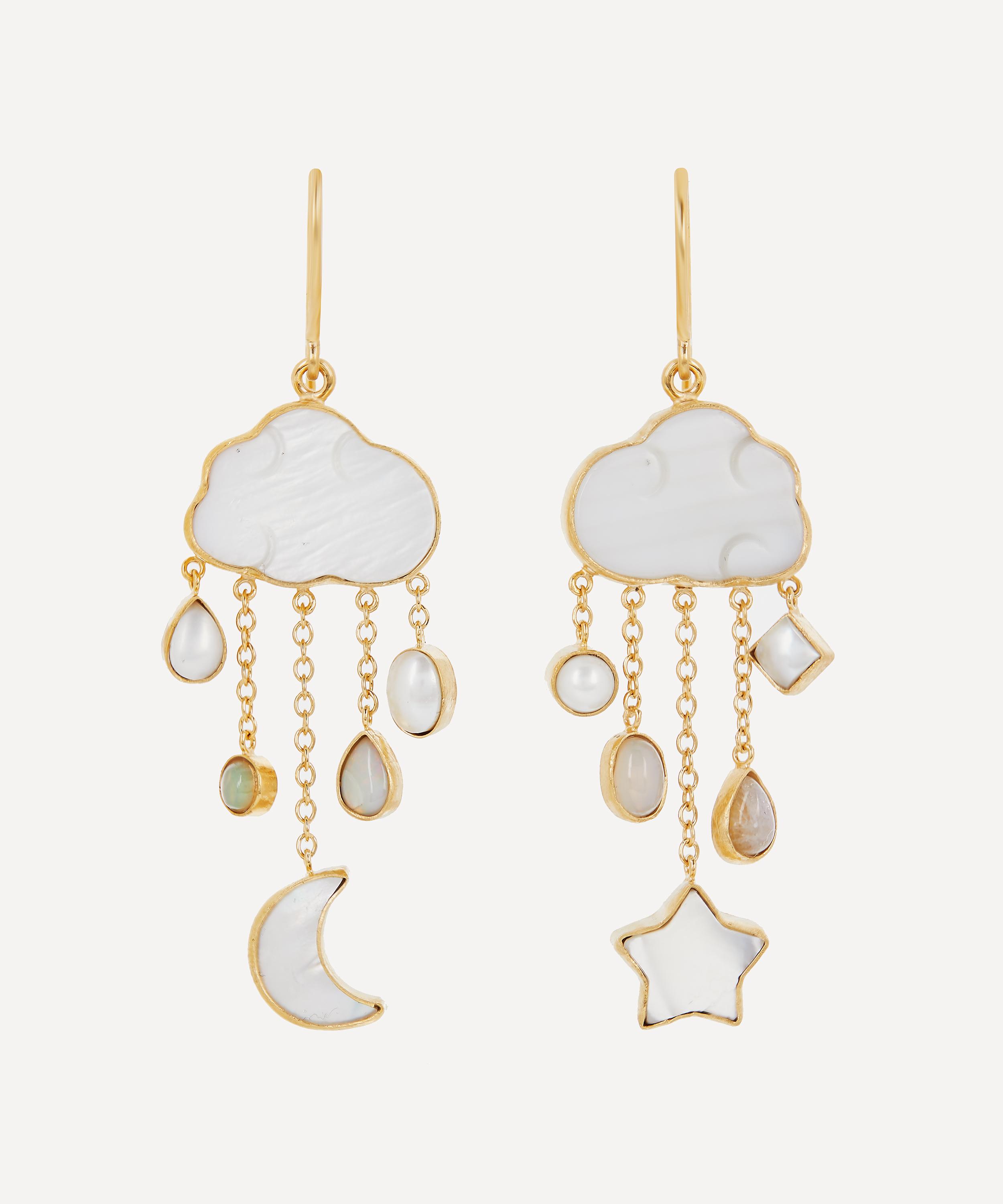 GRAINNE MORTON GRAINNE MORTON GOLD-PLATED CLOUD AND RAIN ASYMMETRIC MULTI-STONE CHAIN DROP EARRINGS 000714009