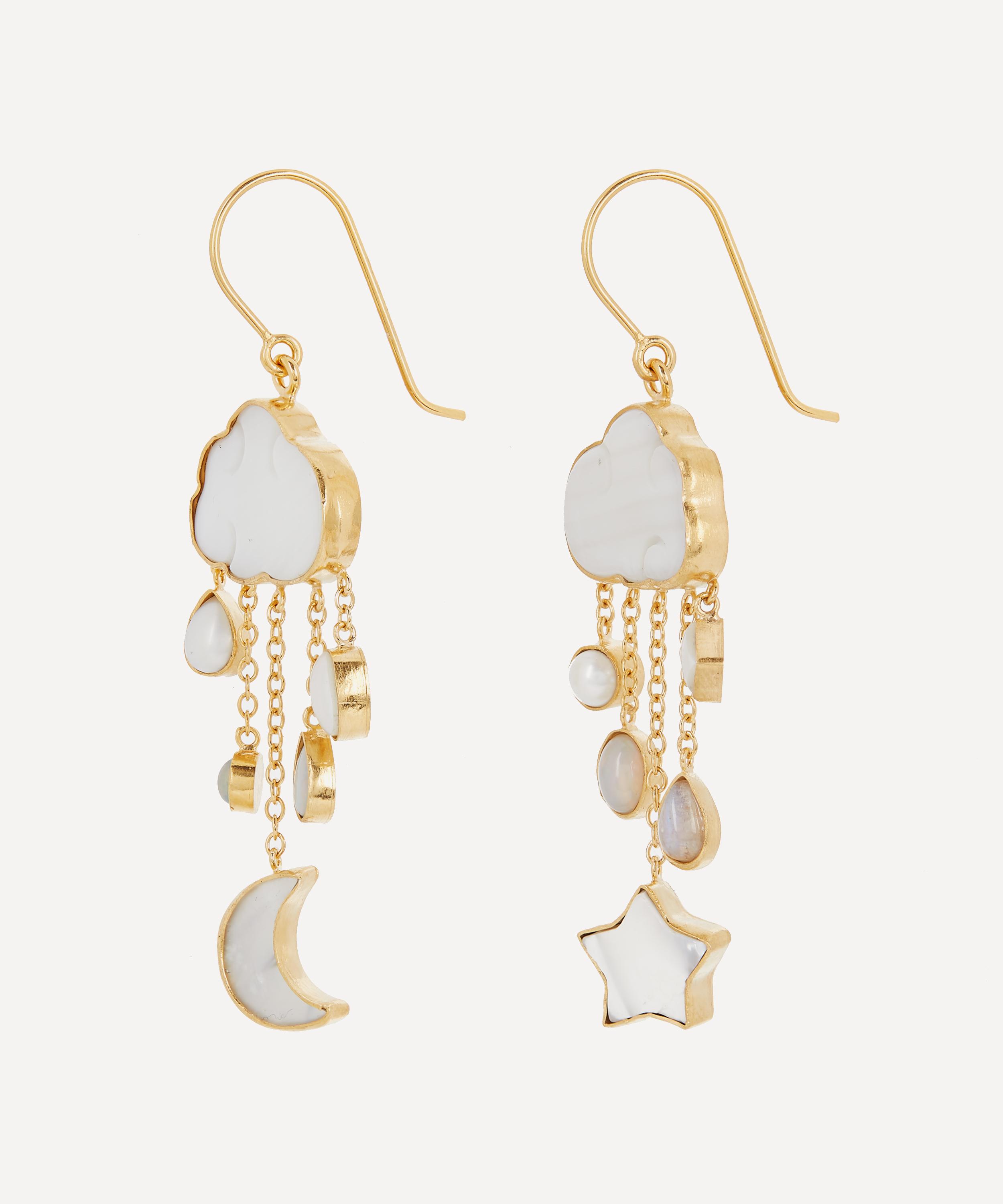 GRAINNE MORTON GRAINNE MORTON GOLD-PLATED CLOUD AND RAIN ASYMMETRIC MULTI-STONE CHAIN DROP EARRINGS 000714009