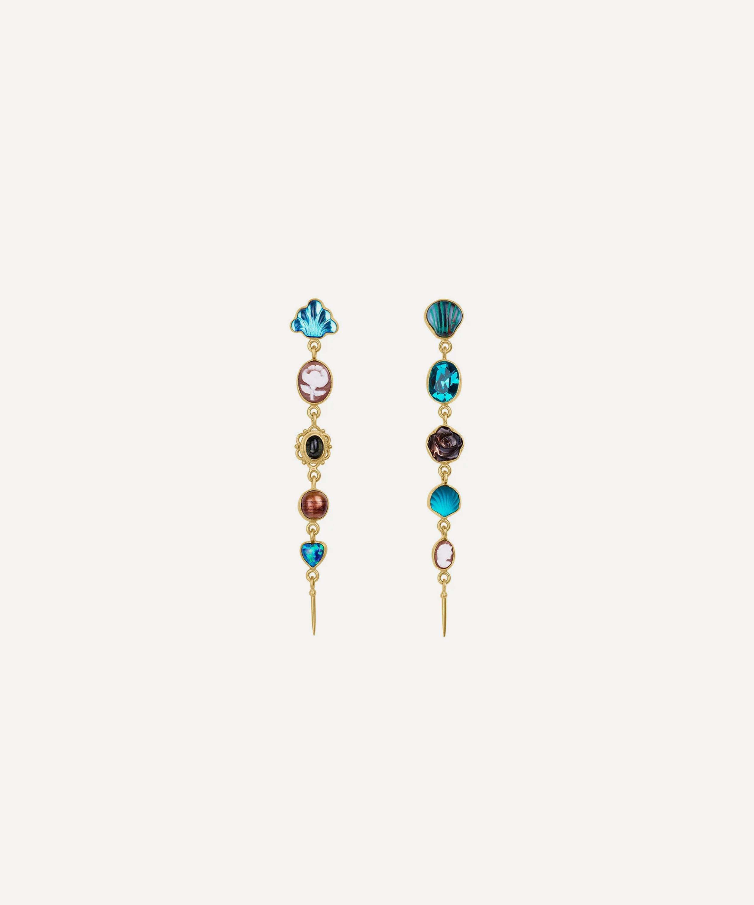Grainne Morton - 18ct Gold-Plated Five Charm Victorian Drop Earrings