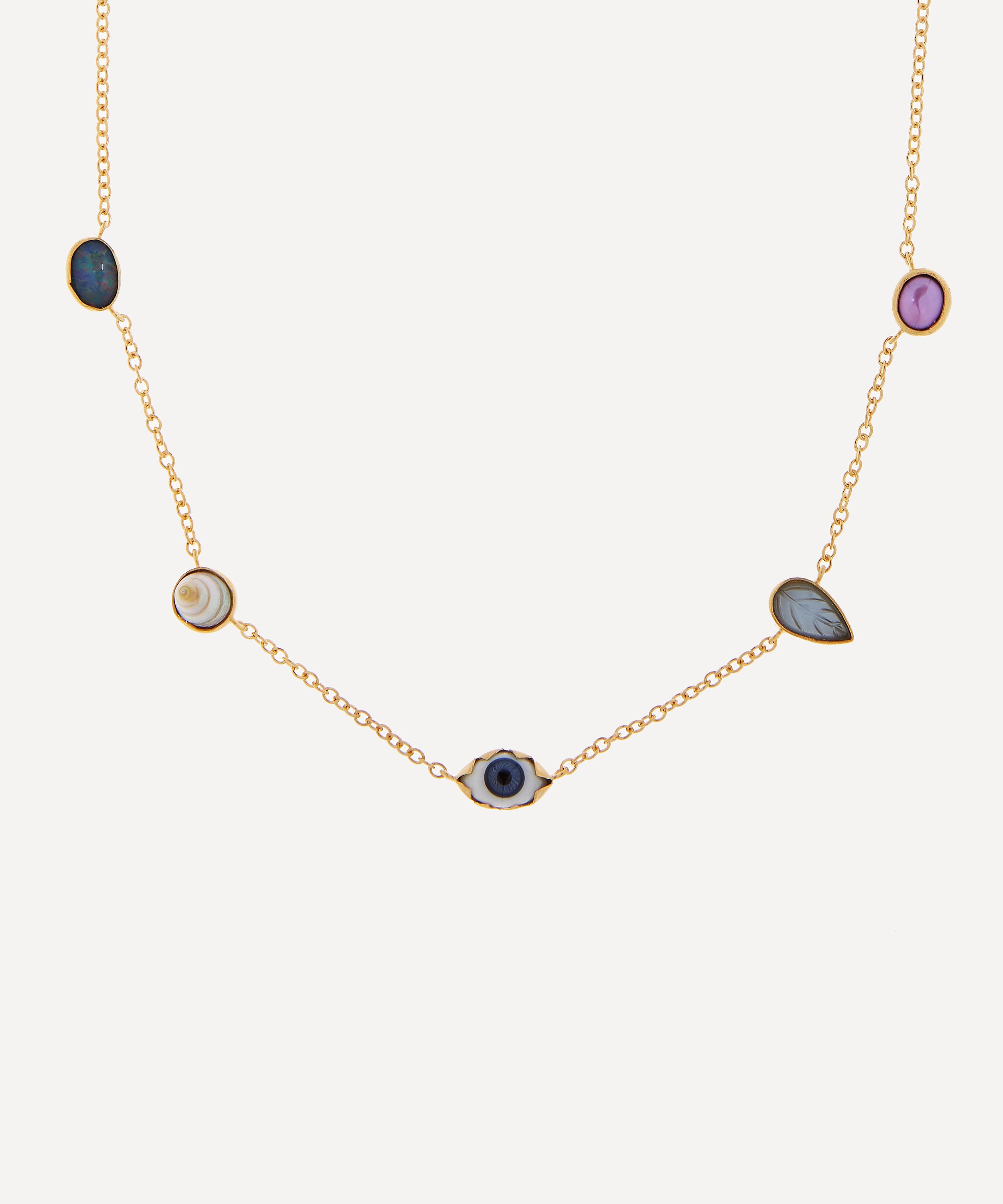 Grainne Morton - Gold-Plated Multi-Stone Five Mini Charm Necklace image number 0