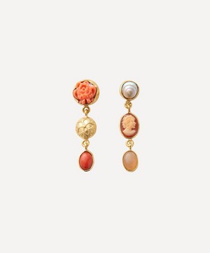 Grainne Morton - Gold-Plated Asymmetric Multi-Stone Three Charm Drop Earrings image number 0
