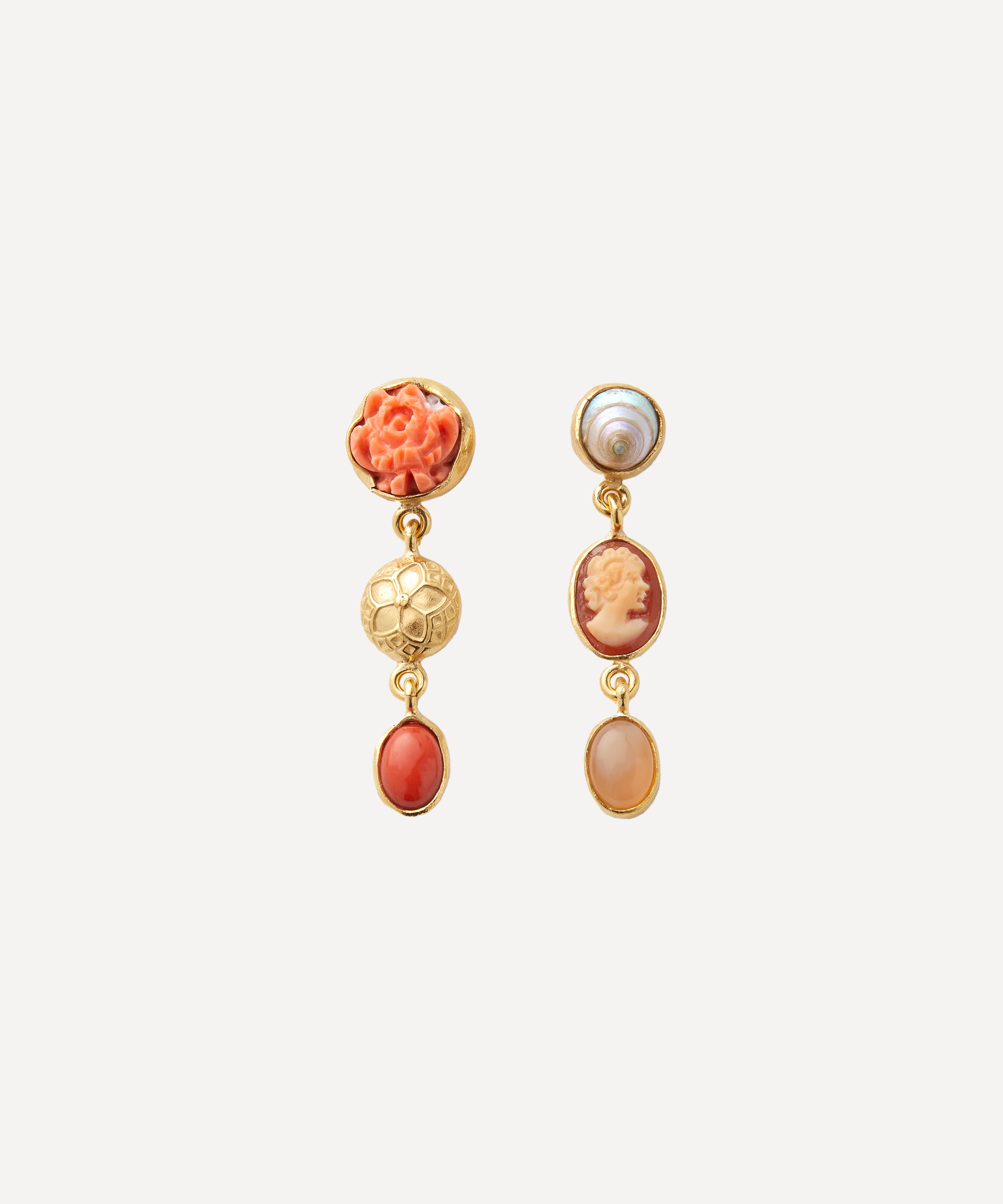 Grainne Morton - Gold-Plated Asymmetric Multi-Stone Three Charm Drop Earrings