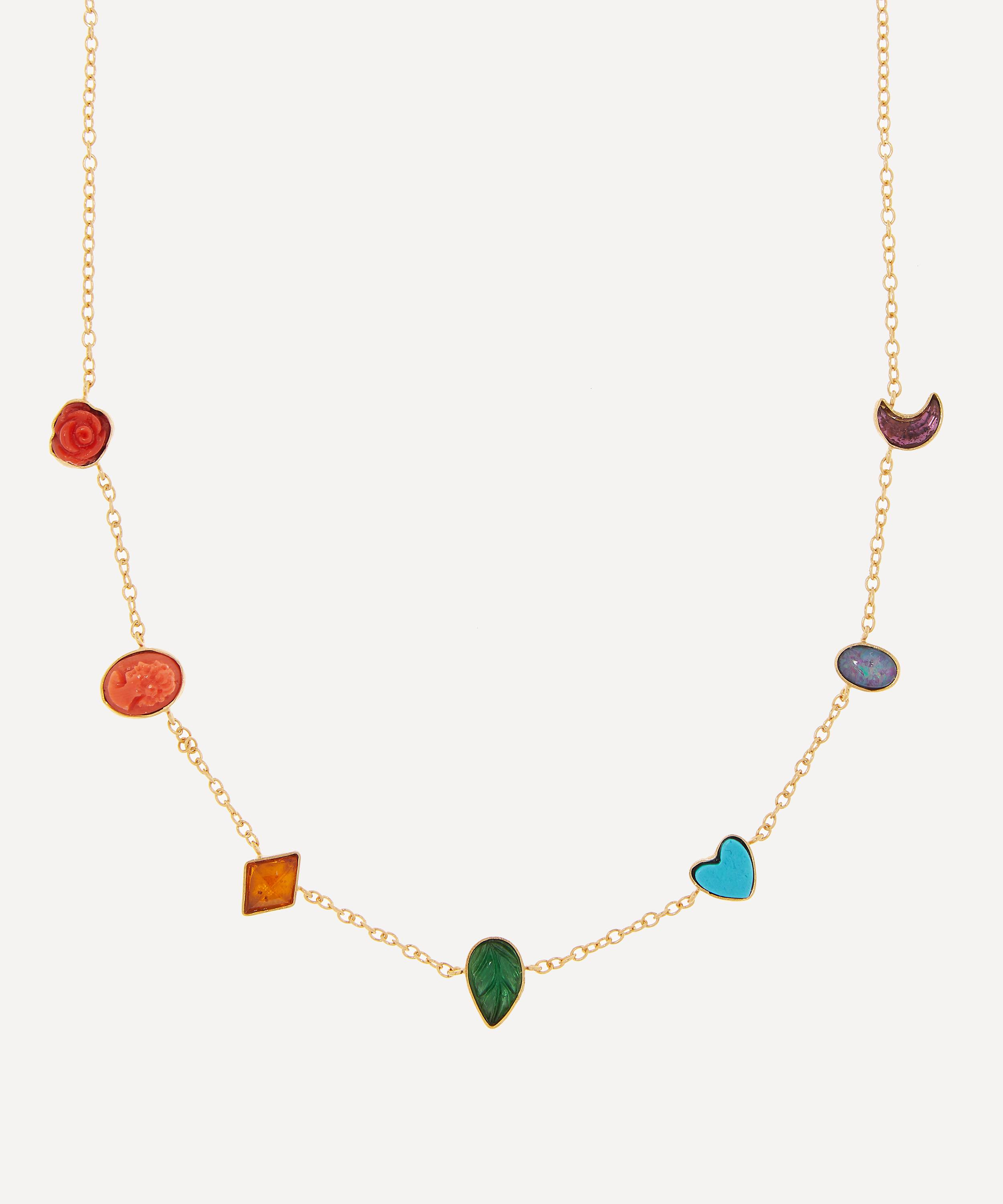 Gold-Plated Multi-Stone Rainbow Mini Charm Necklace | Liberty