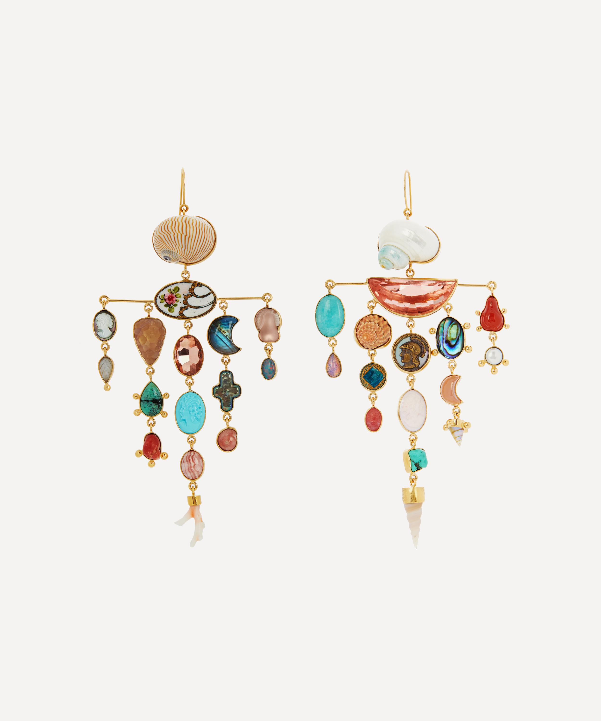 Grainne Morton - Gold-Plated Balance Asymmetric Multi-Stone Drop Earrings image number 0