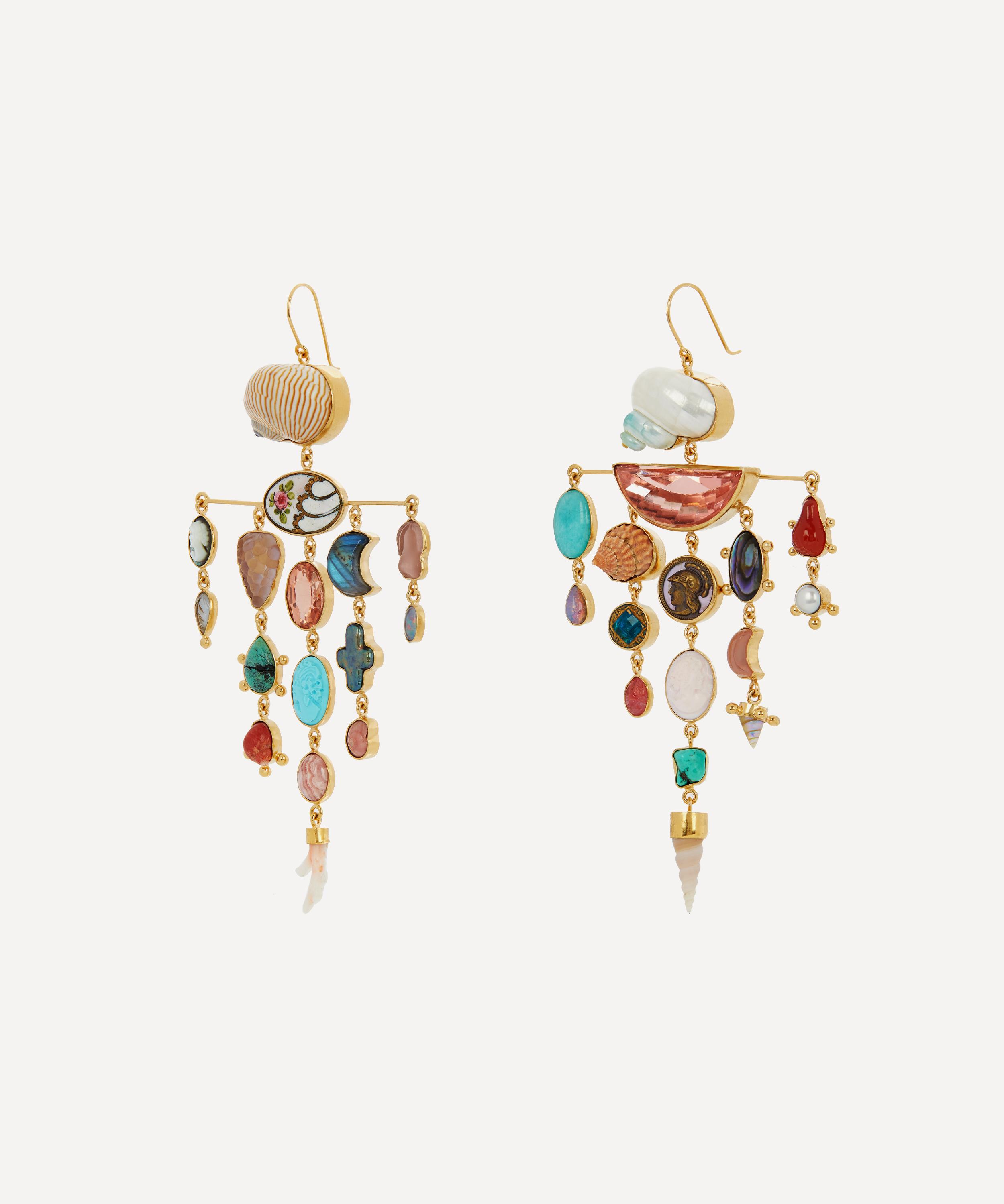 Grainne Morton - Gold-Plated Balance Asymmetric Multi-Stone Drop Earrings image number 2