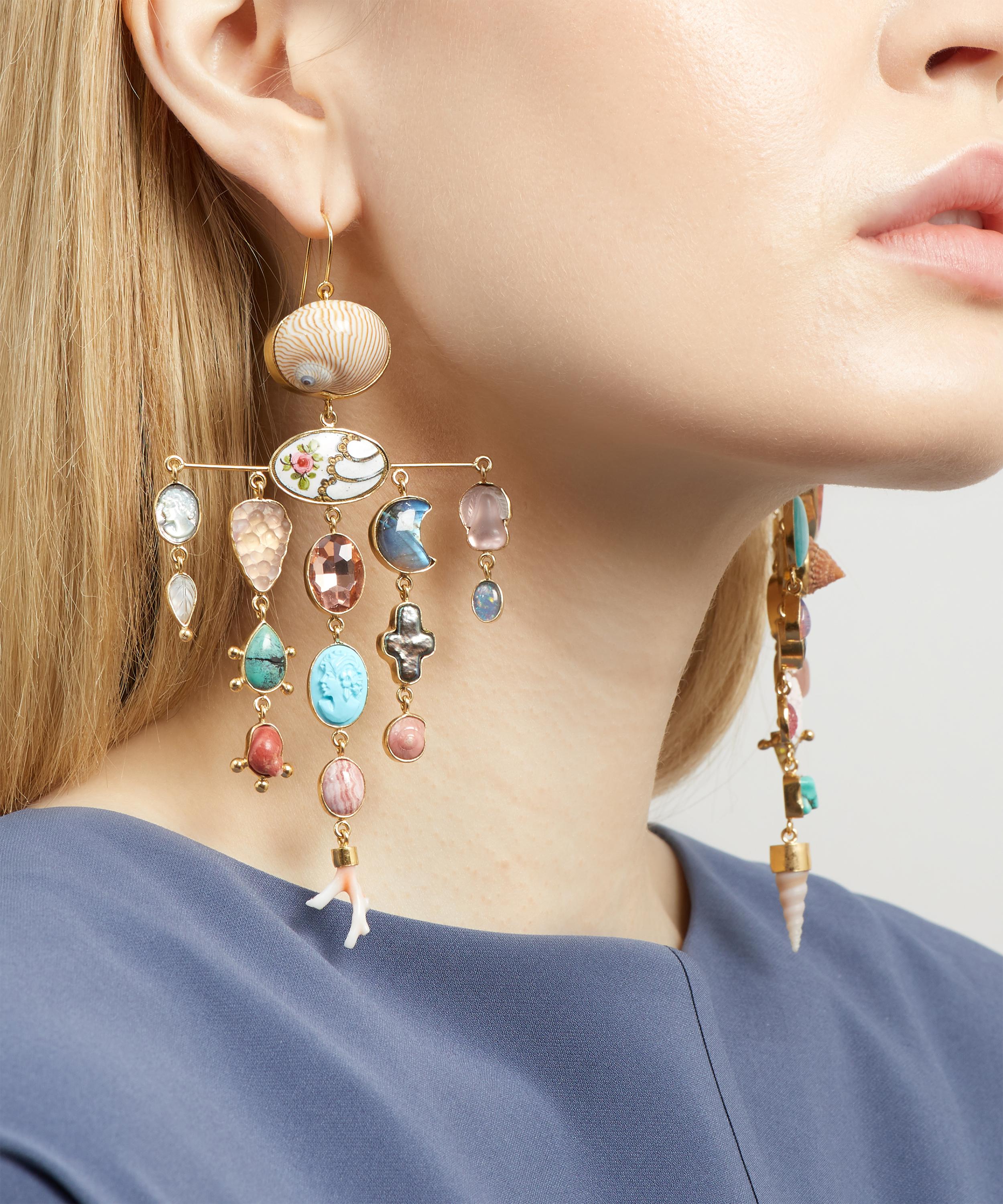 Grainne Morton - Gold-Plated Balance Asymmetric Multi-Stone Drop Earrings image number 3