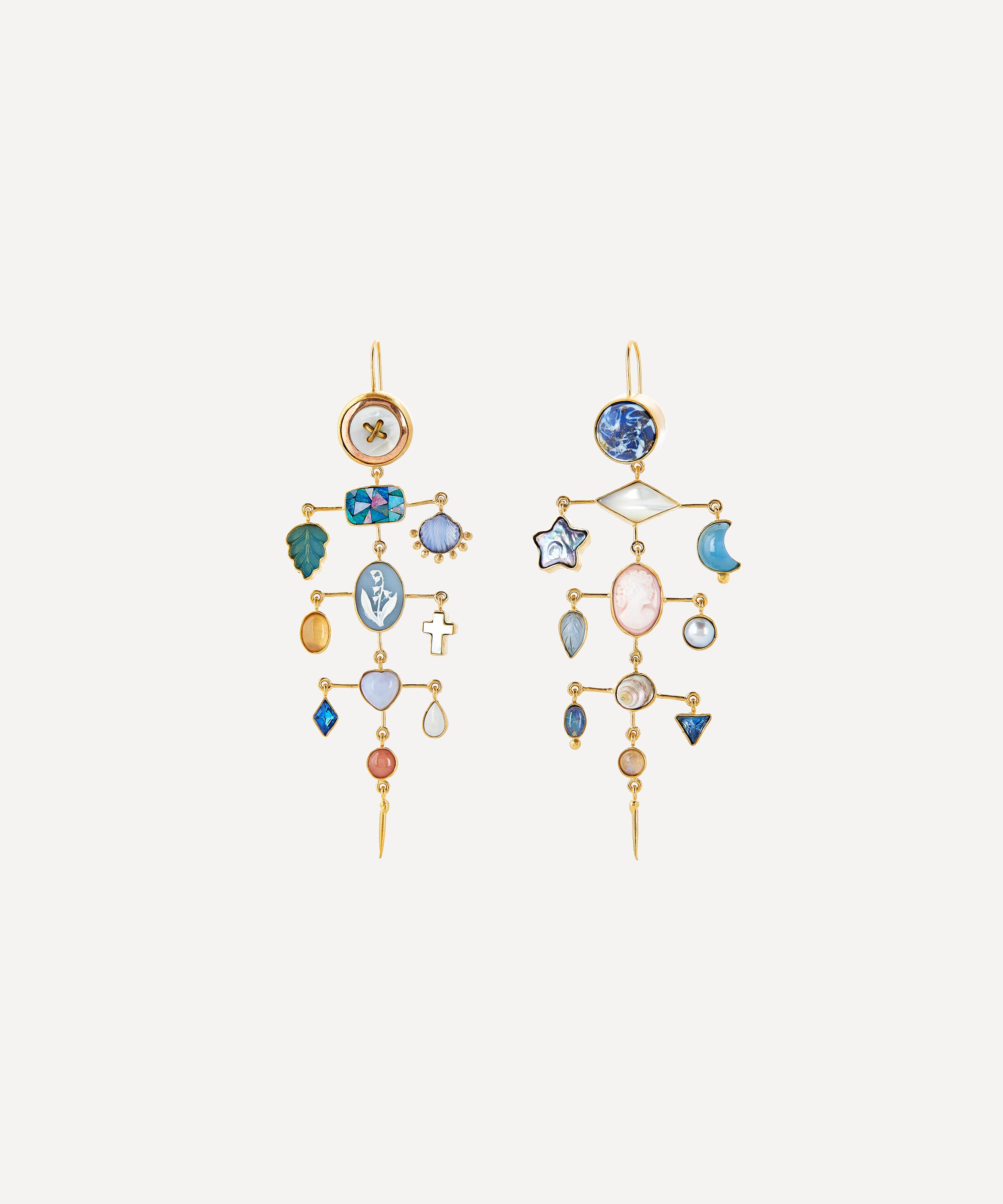 Grainne Morton - Gold-Plated Balance Asymmetric Multi-Stone Victorian Drop Earrings image number 0