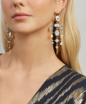 Grainne Morton - Gold-Plated Balance Asymmetric Multi-Stone Victorian Drop Earrings image number 1