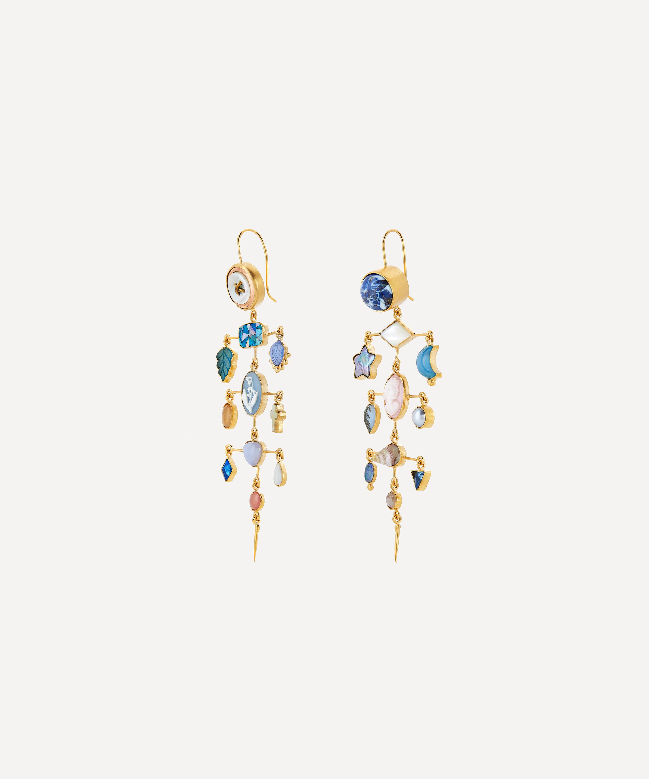 Grainne Morton - Gold-Plated Balance Asymmetric Multi-Stone Victorian Drop Earrings image number 2