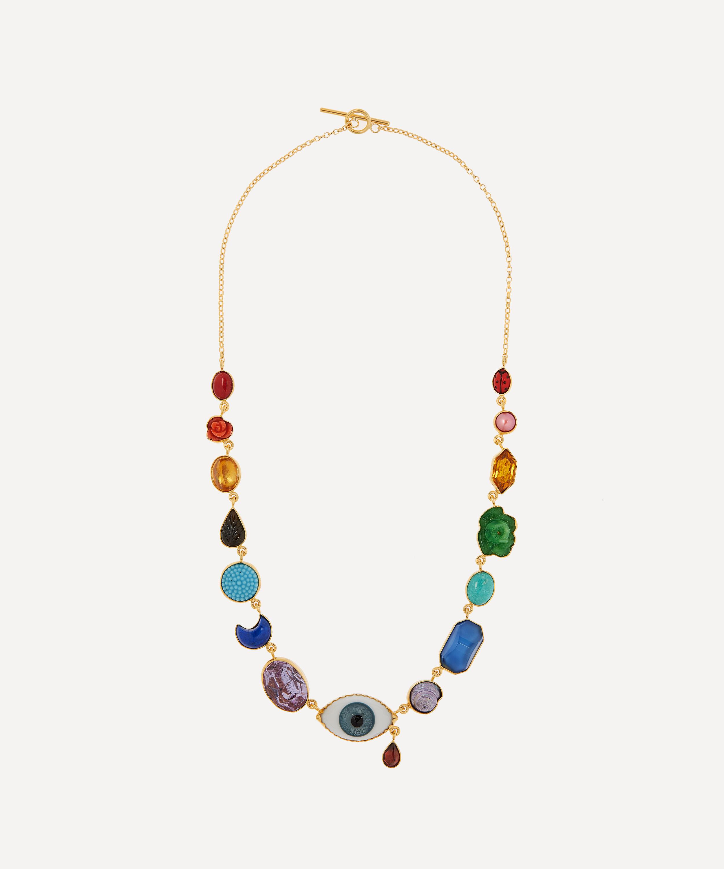 Grainne Morton - Gold-Plated Rainbow Eye Teardrop Multi-Stone Charm Necklace