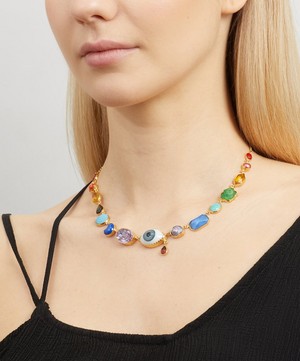 Grainne Morton - Gold-Plated Rainbow Eye Teardrop Multi-Stone Charm Necklace image number 1
