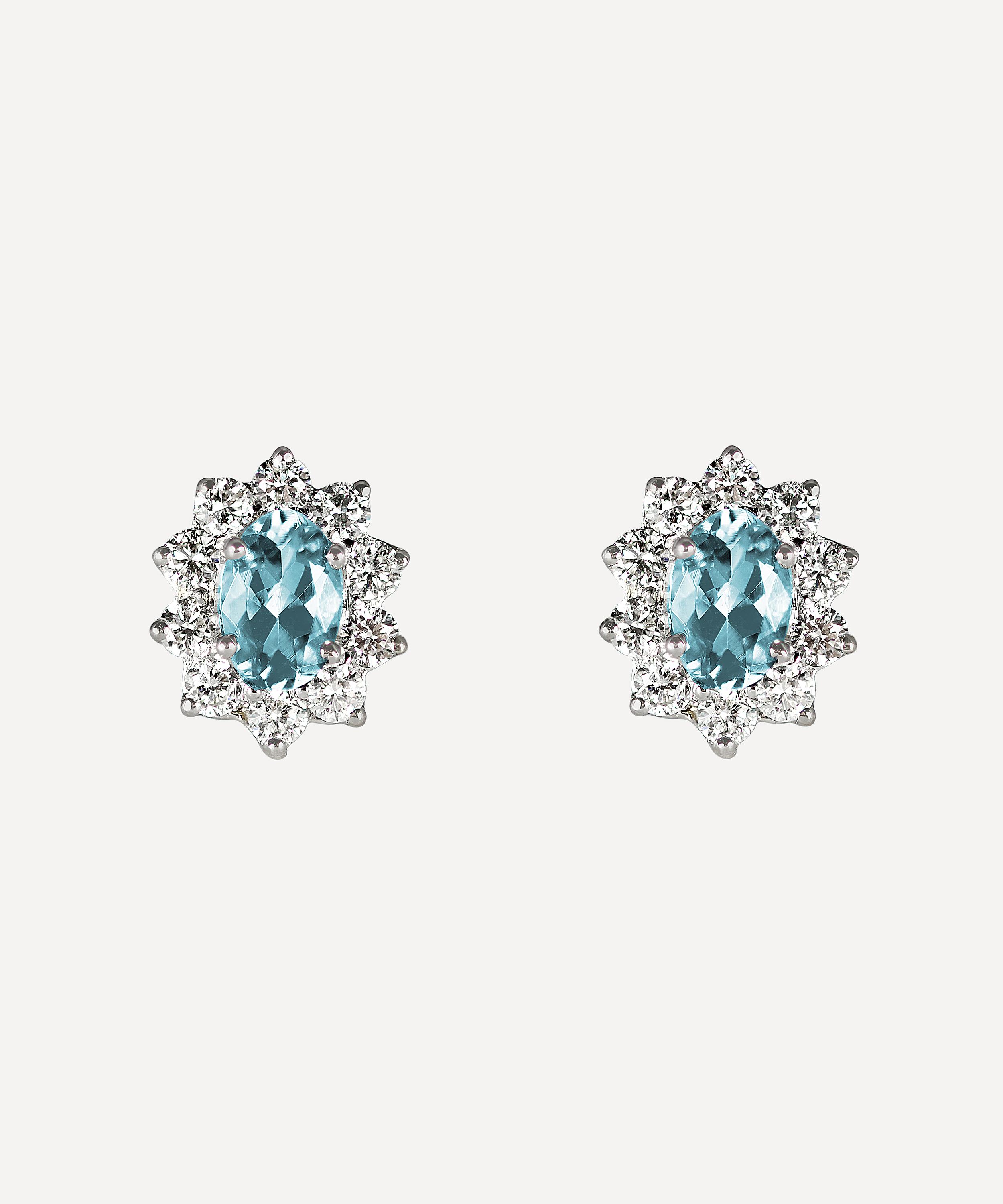 Kojis - 18ct White Gold Aquamarine and Diamond Cluster Stud Earrings image number 0