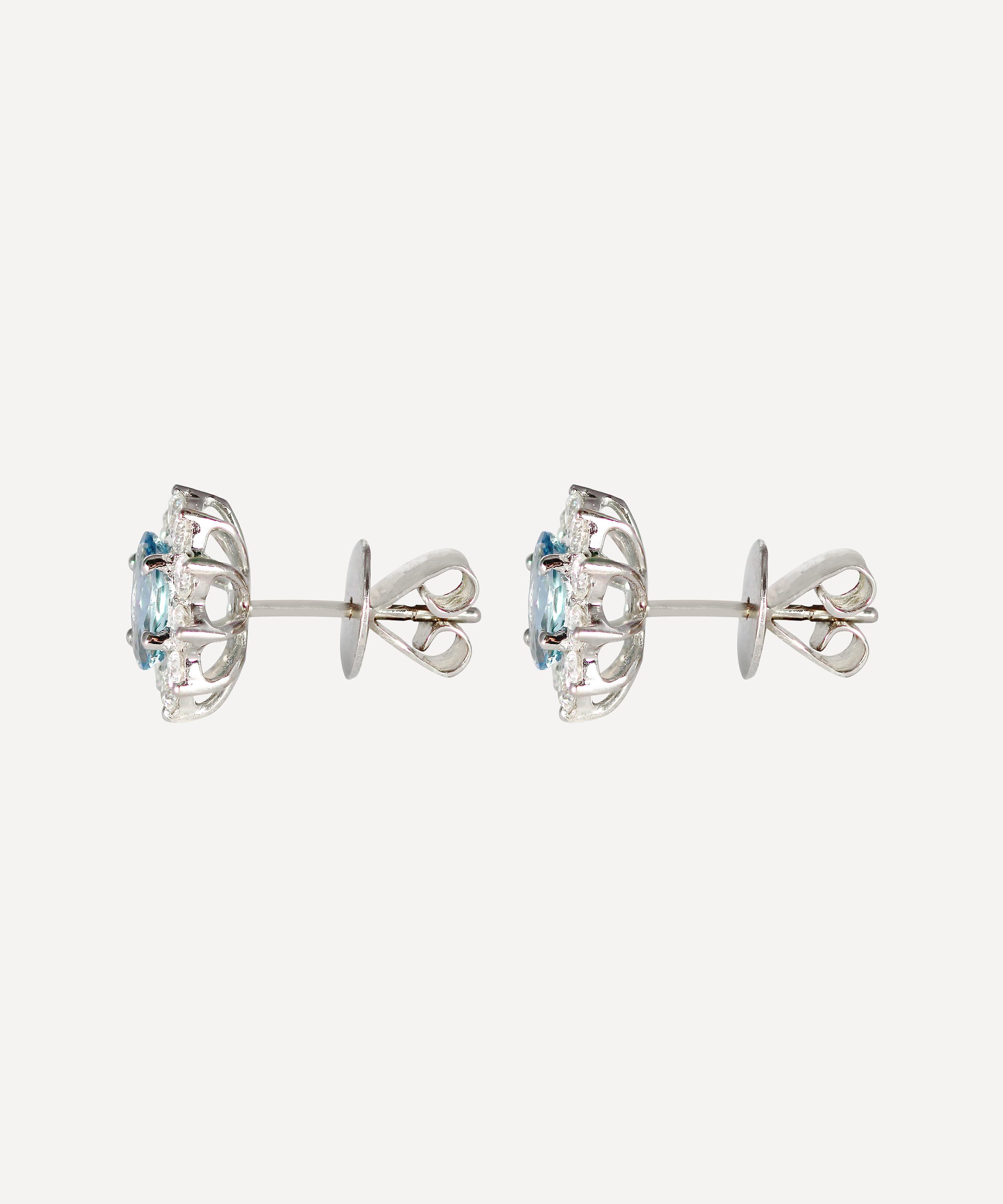 Kojis - 18ct White Gold Aquamarine and Diamond Cluster Stud Earrings image number 2