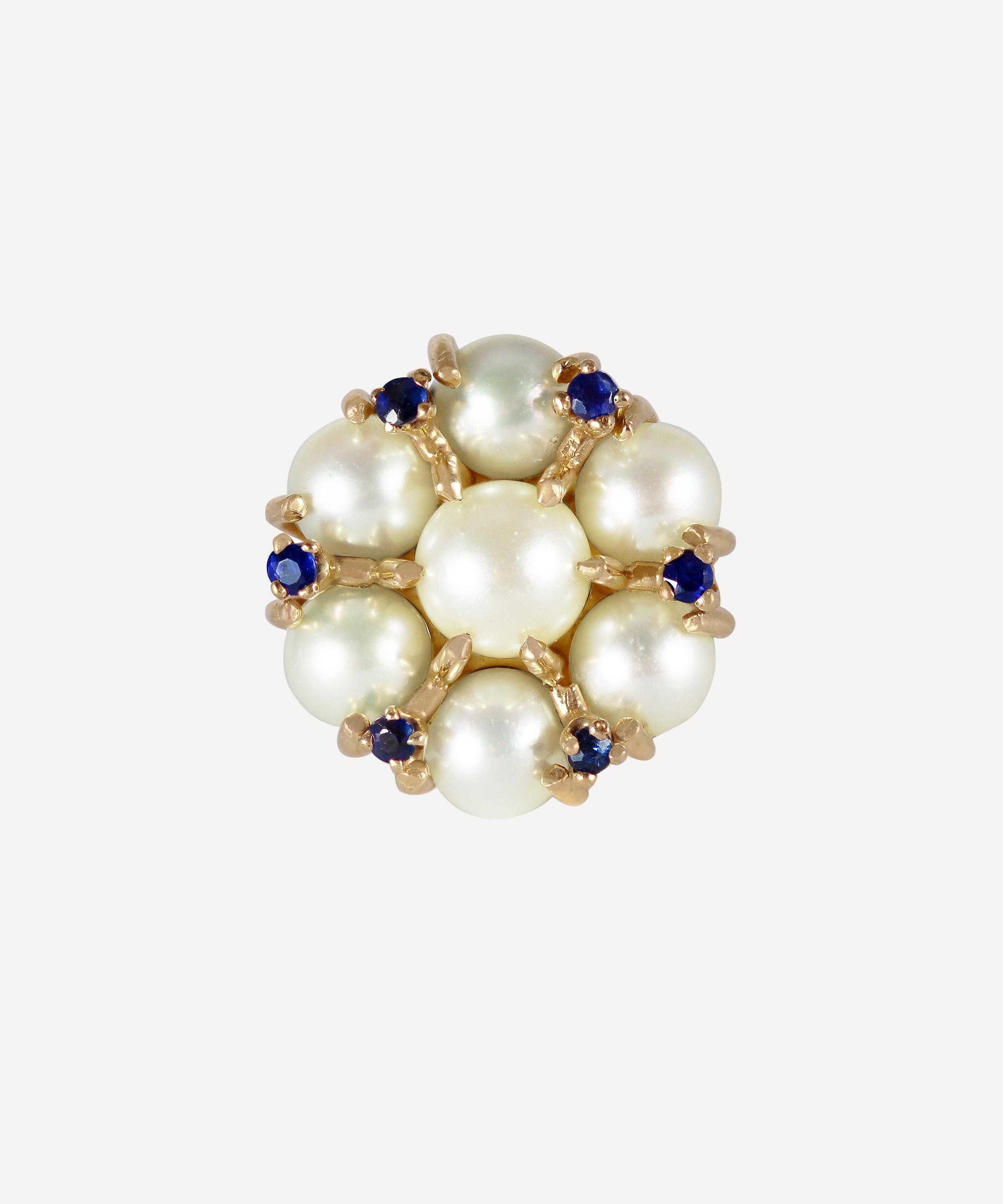 Kojis - Gold Pearl and Sapphire Cluster Ring image number 0