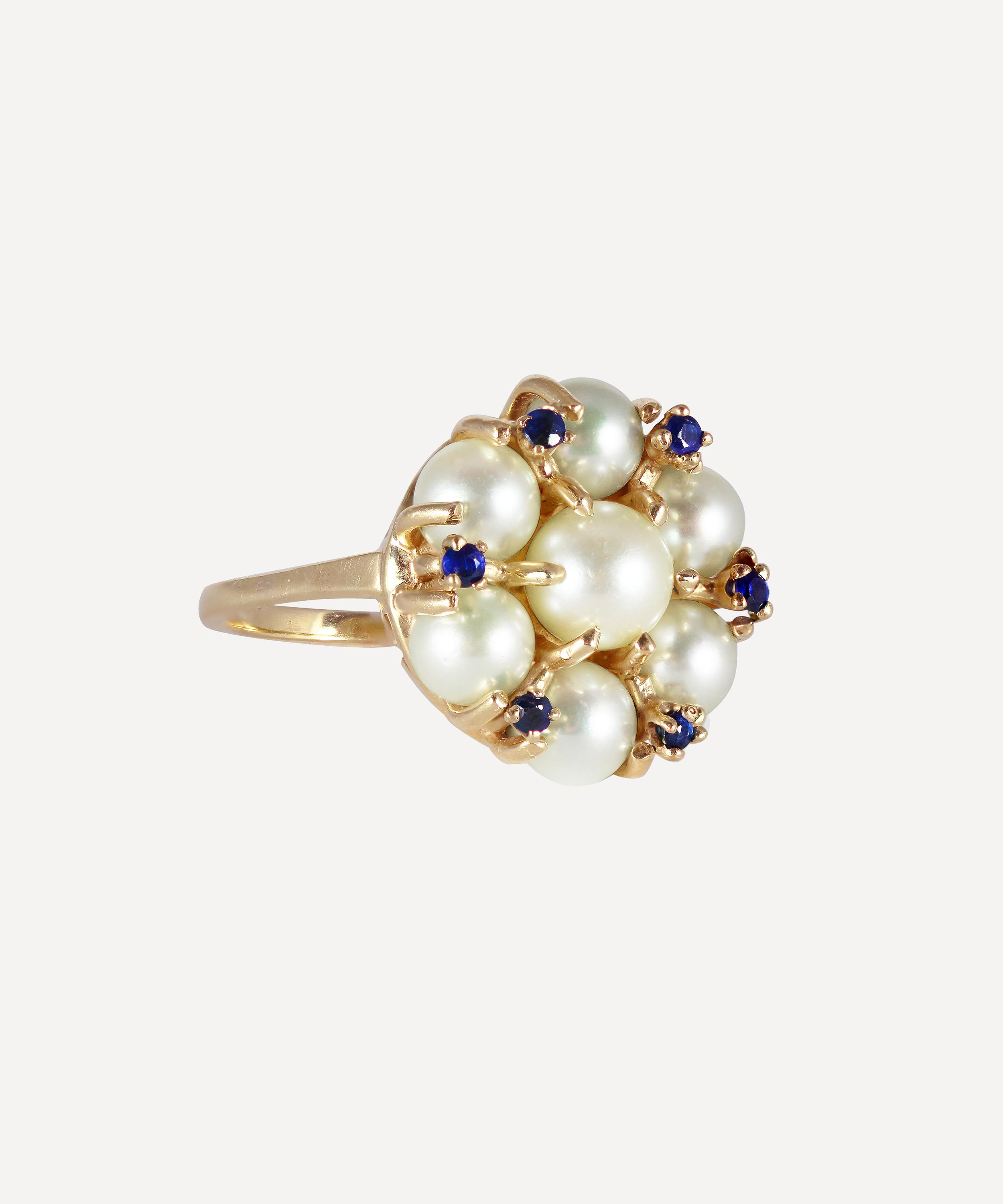 Kojis - Gold Pearl and Sapphire Cluster Ring image number 1