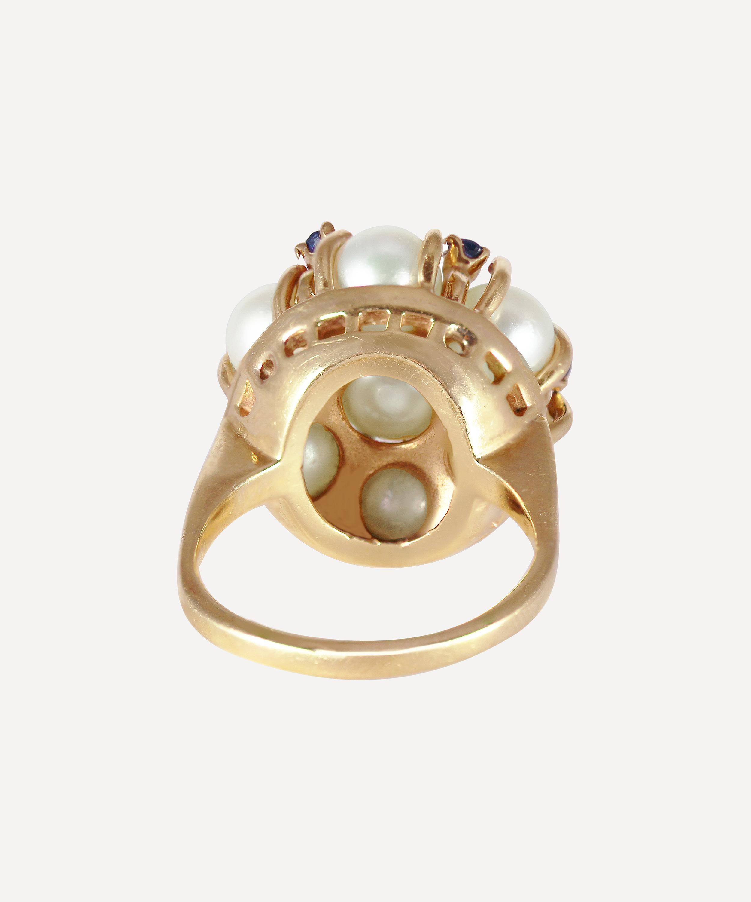 Kojis - Gold Pearl and Sapphire Cluster Ring image number 2