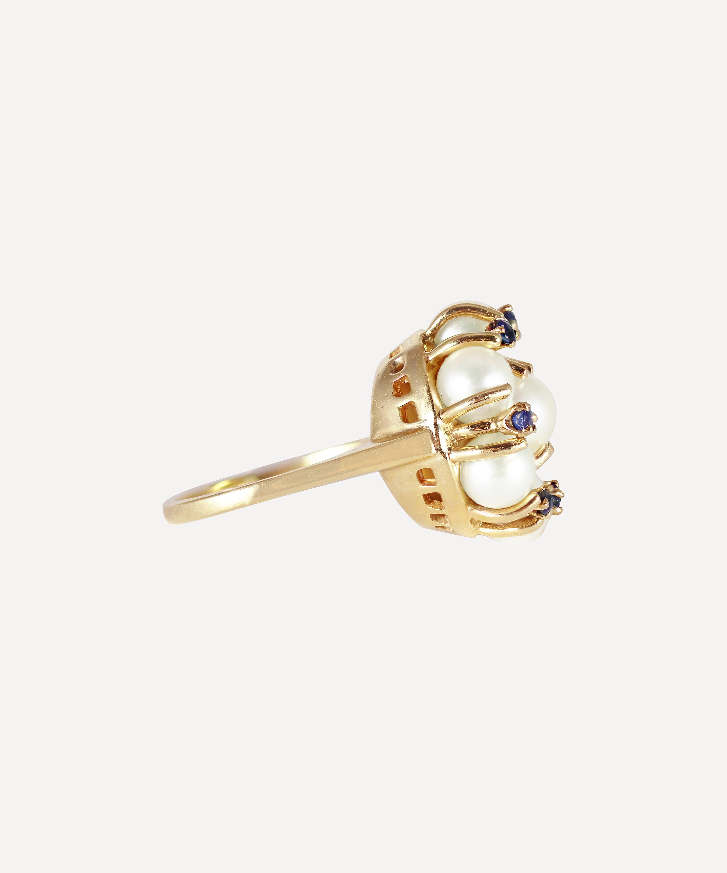 Kojis - Gold Pearl and Sapphire Cluster Ring image number 3