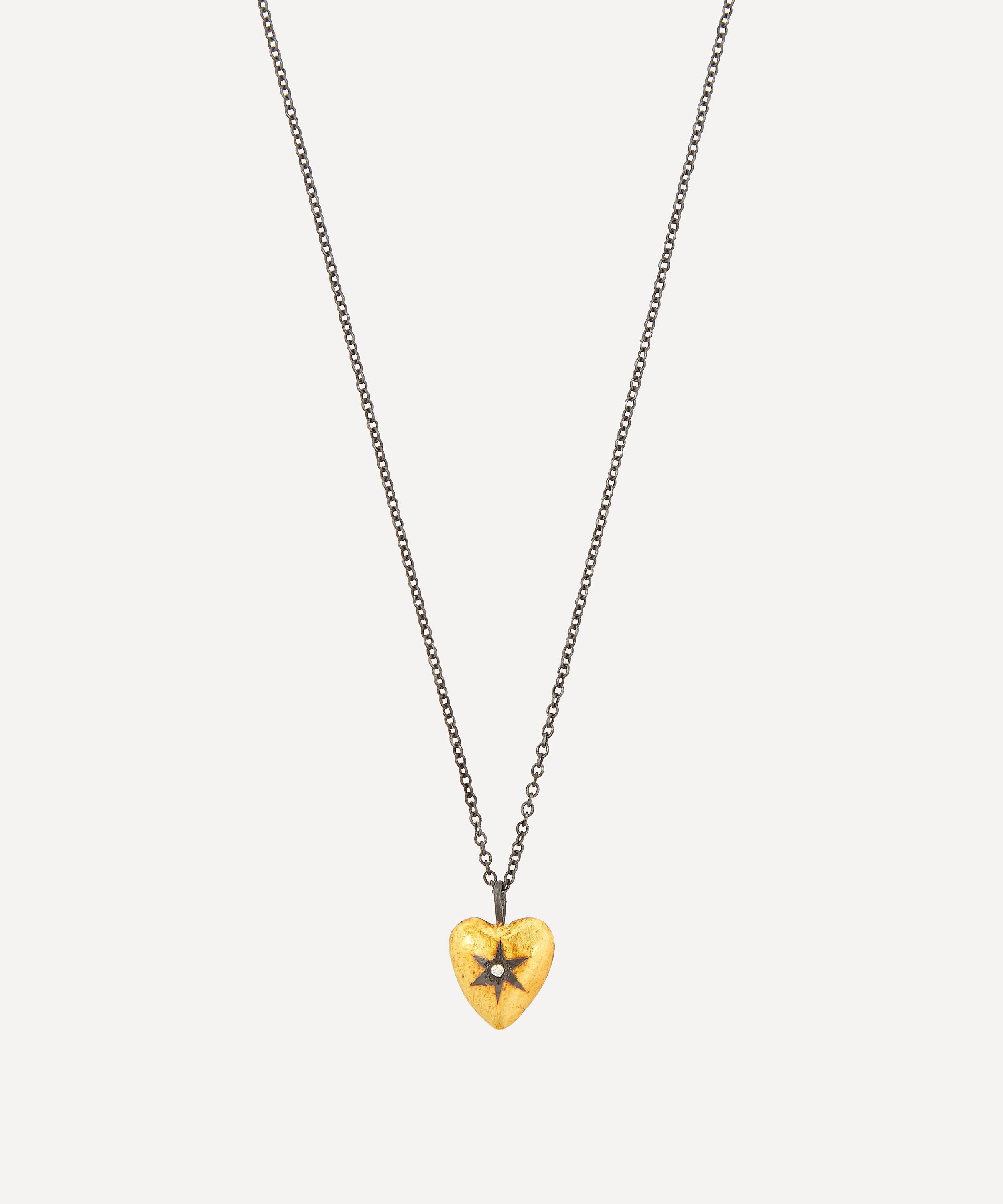 Acanthus - Oxidised Silver Diamond Star Reversible Heart Pendant Necklace image number 0