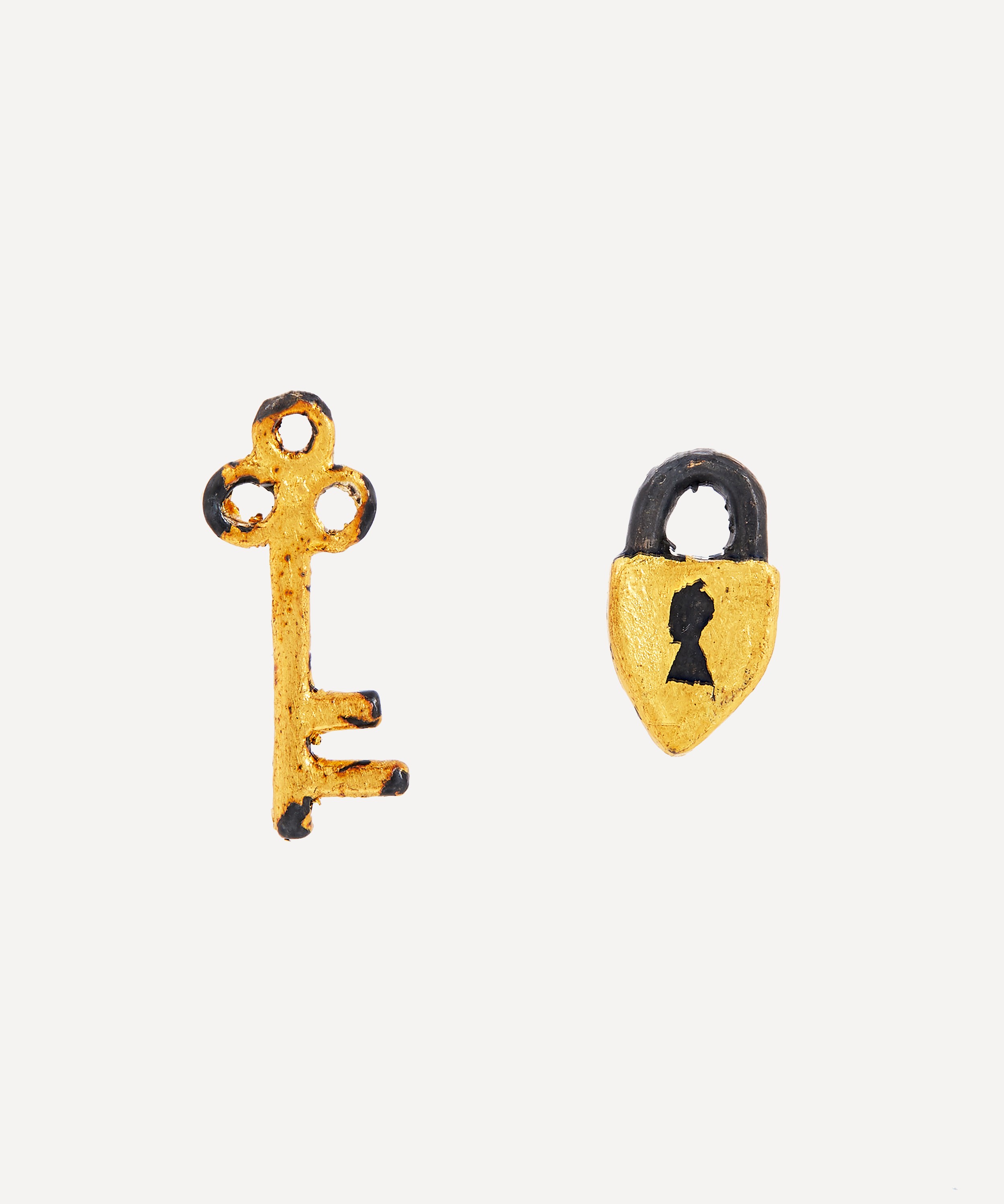 Silver Lock and Key Stud Earrings