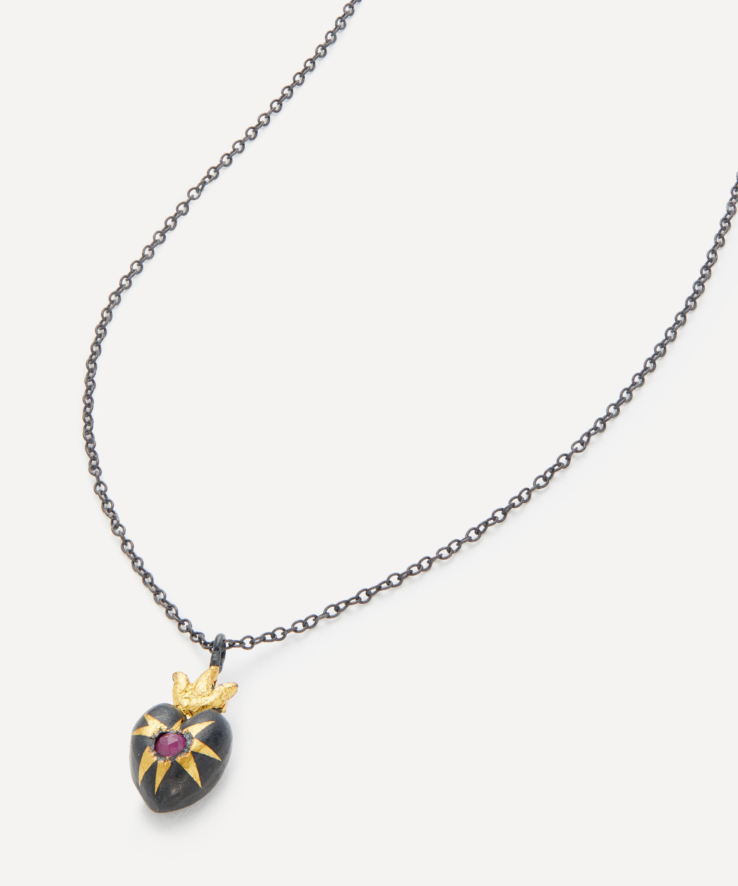 Acanthus - Oxidised Silver Shining Heart Ruby Pendant Necklace image number 0