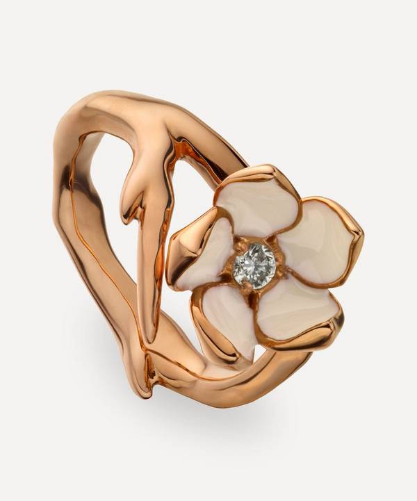 Shaun Leane - Rose Gold Plated Vermeil Silver Cherry Blossom Diamond Flower Ring image number 0