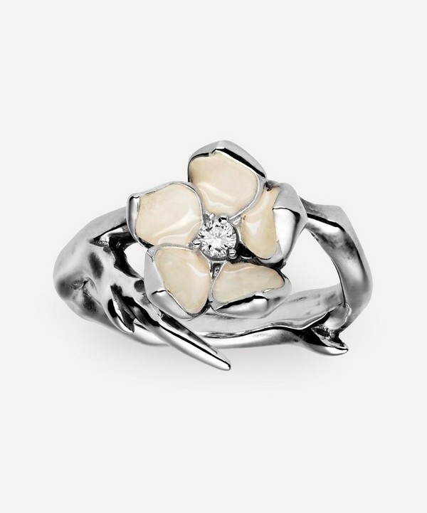 Shaun Leane - Silver Cherry Blossom Diamond Flower Ring image number null