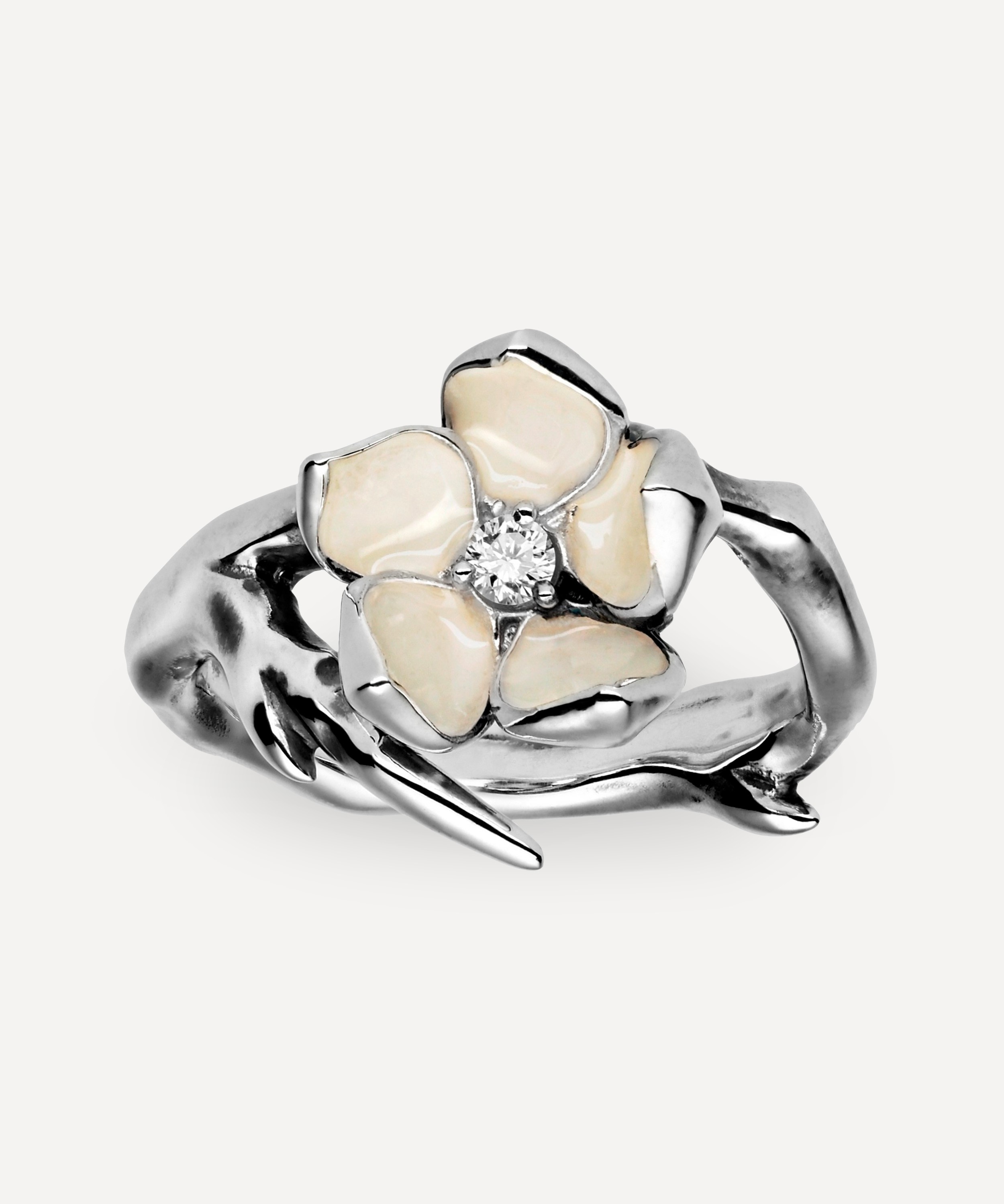 Shaun Leane - Silver Cherry Blossom Diamond Flower Ring image number 0