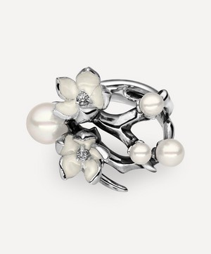 Shaun Leane - Silver Cherry Blossom Pearl and Diamond Flower Ring image number 0