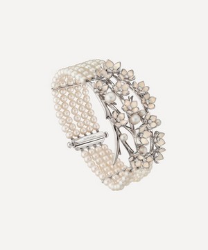 Shaun Leane - Silver Cherry Blossom Diamond Flower and Pearl Strand Bracelet image number 1