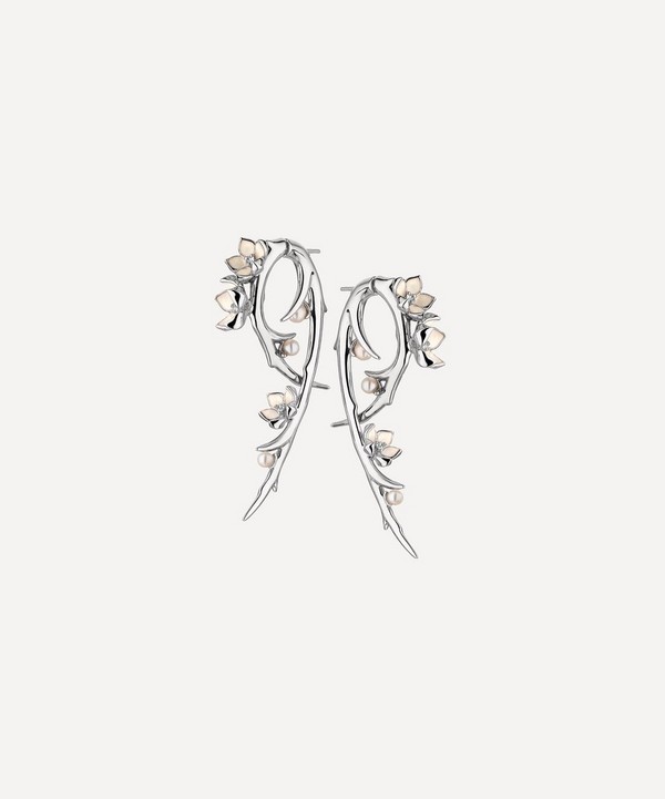 Shaun Leane - Cherry Blossom Pearl and Diamond Flower Hook Earrings image number null
