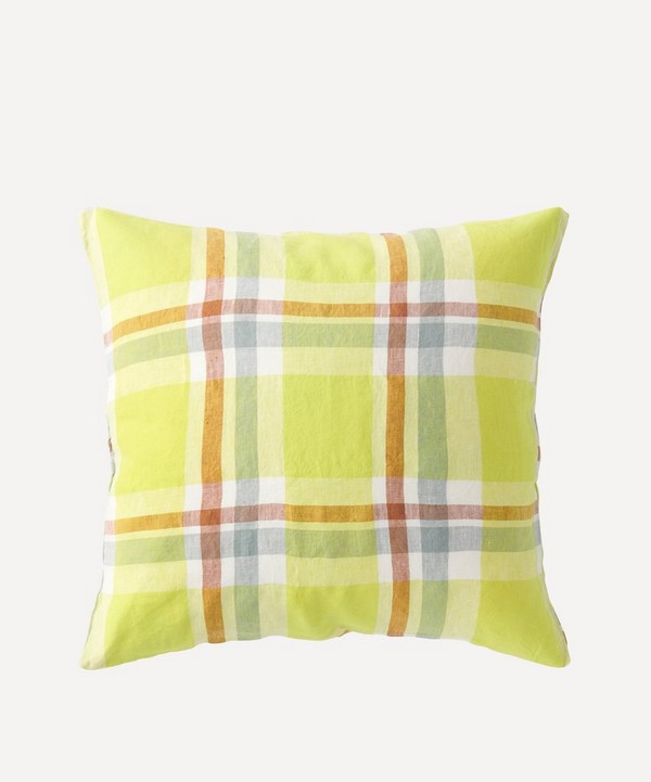 Society of Wanderers - Citron Check Cushion Cover image number null