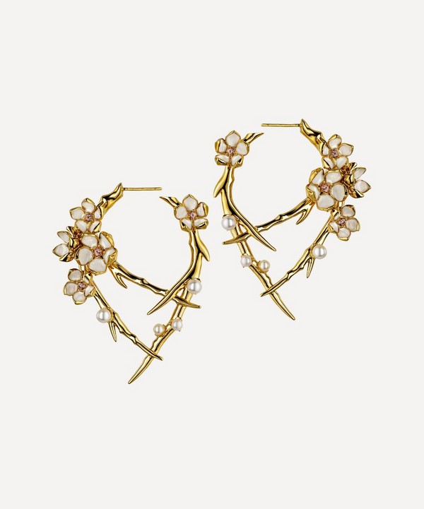 Shaun Leane - Cherry Blossom Pearl and Diamond Flower Hoop Earrings image number null