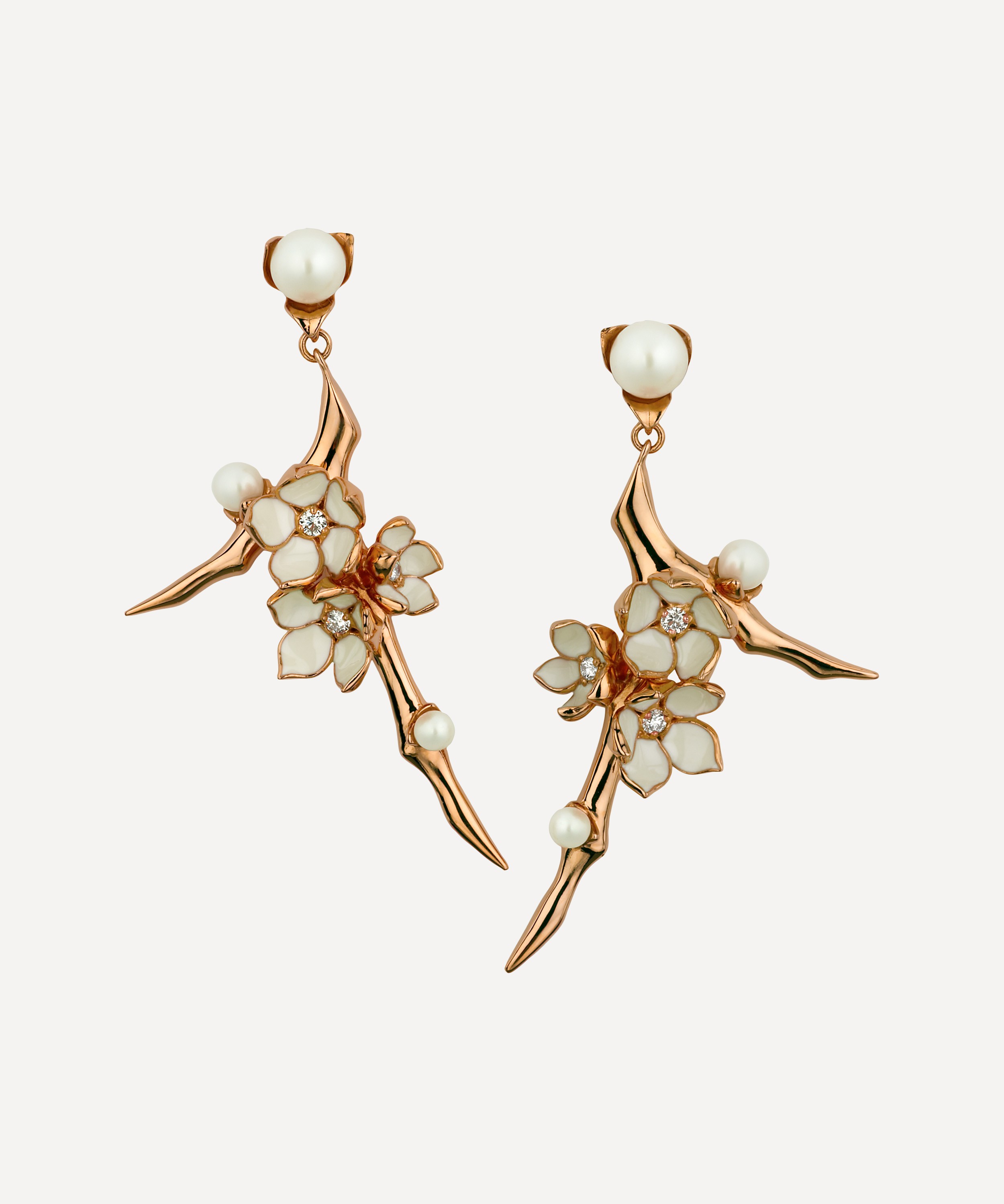 Shaun Leane - Cherry Blossom Small Pearl and Diamond Flower Drop Earrings image number 0