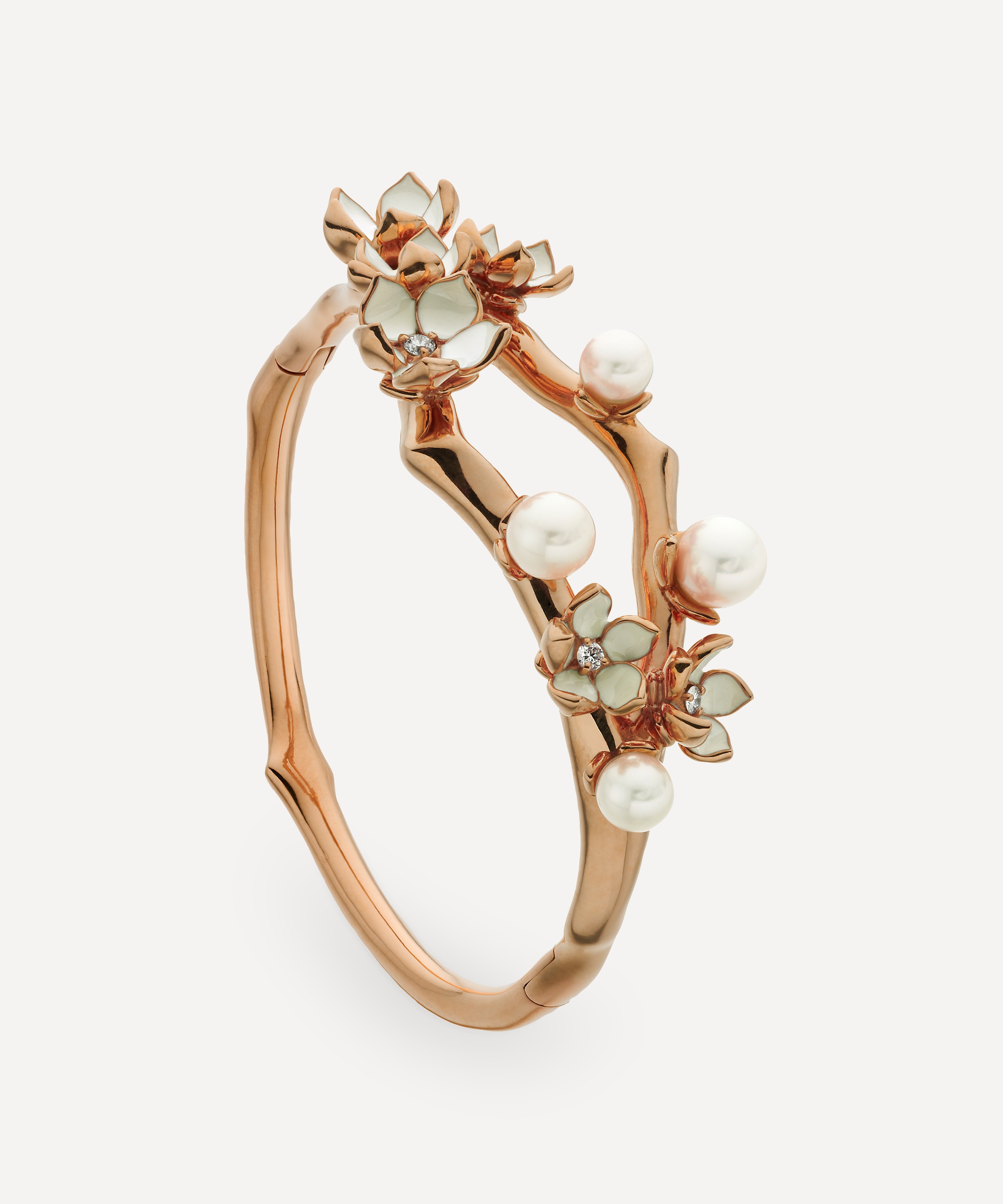Shaun Leane - Cherry Blossom Pearl and Diamond Flower Bangle image number 0