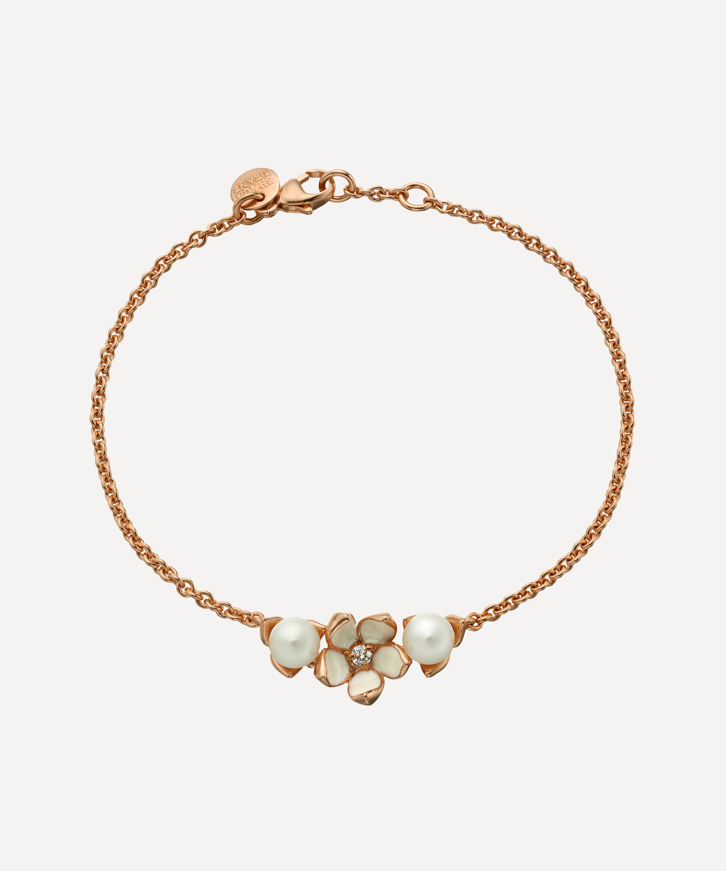 Shaun Leane - Rose Gold Plated Vermeil Silver Cherry Blossom Diamond Flower and Pearl Bracelet