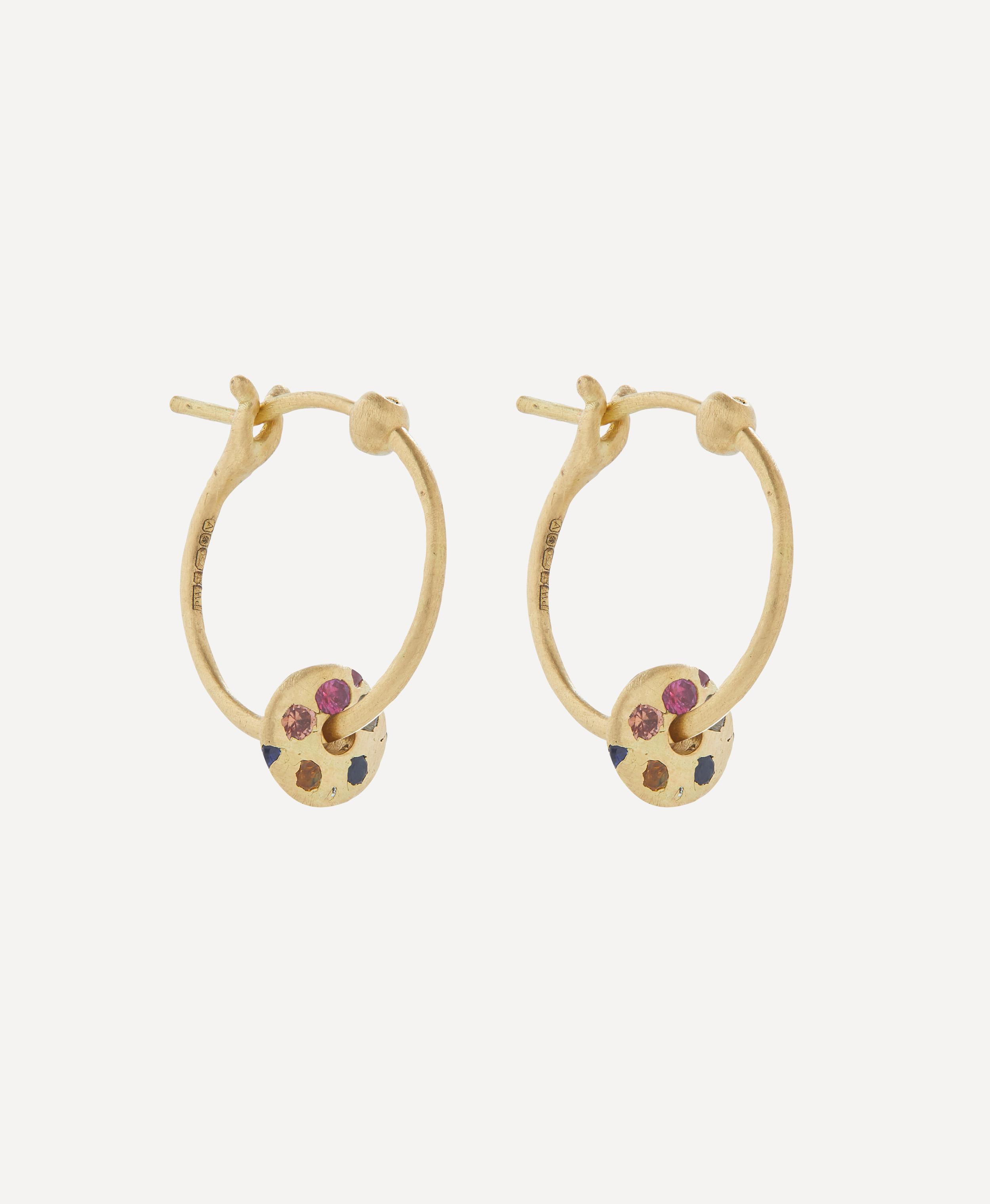 Polly Wales - 18ct Gold Mini Rainbow Sapphire Spinner Hoop Earrings