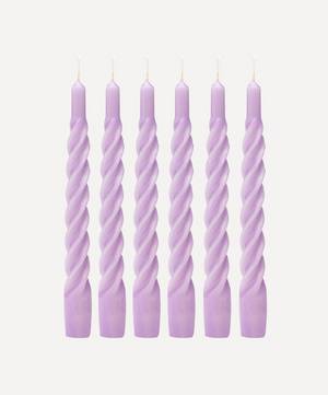 Shiny Lilac Twisted Candles Set of Six