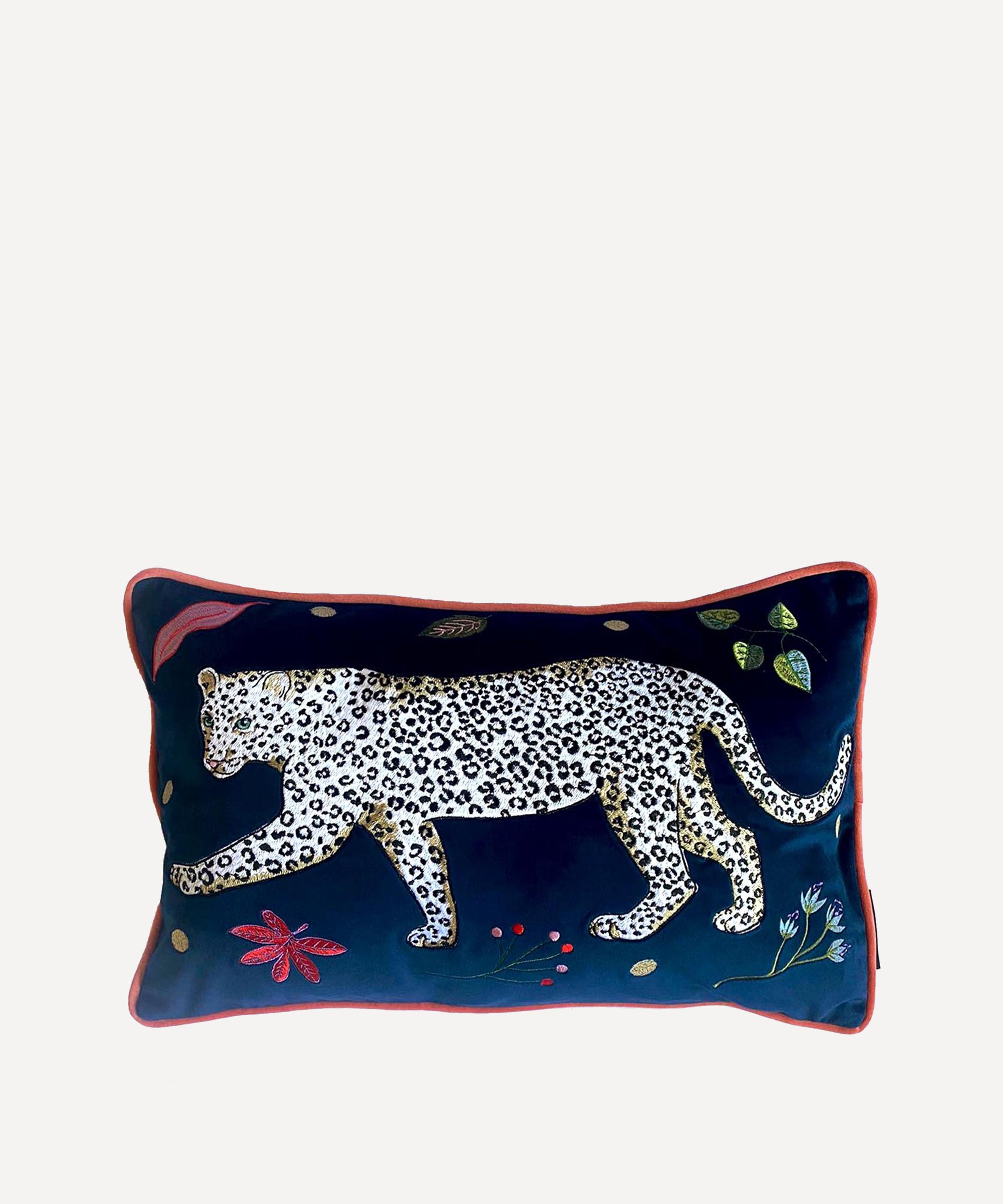 Karen Mabon - Snow Leopard Velvet Bolster Cushion image number 0