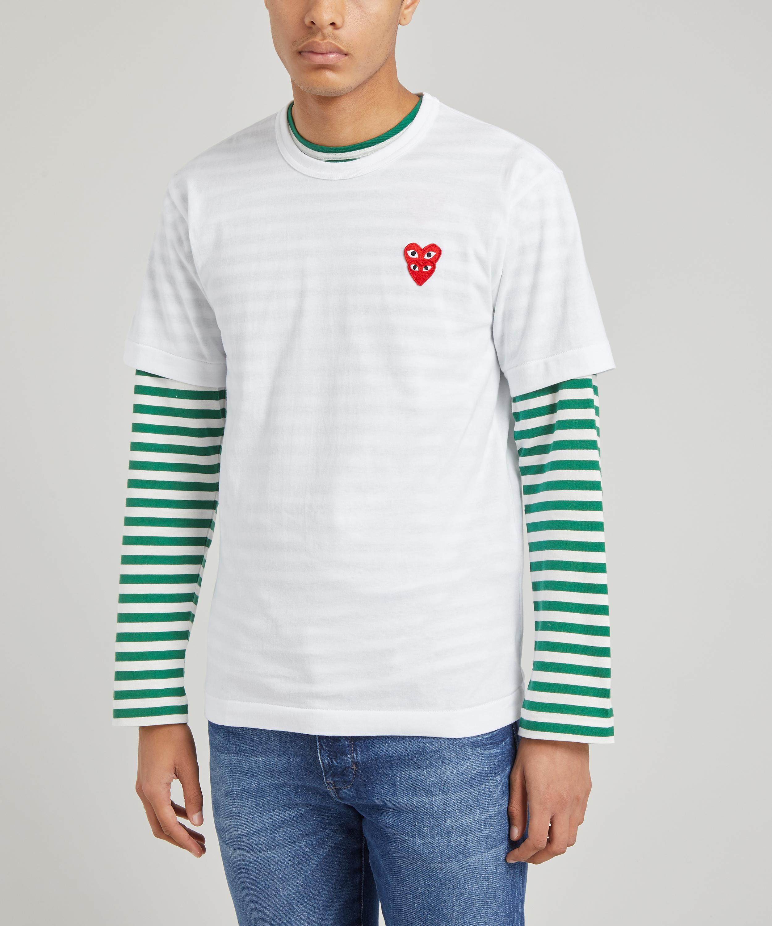 Comme des garcons play long shop sleeve heart logo striped tee