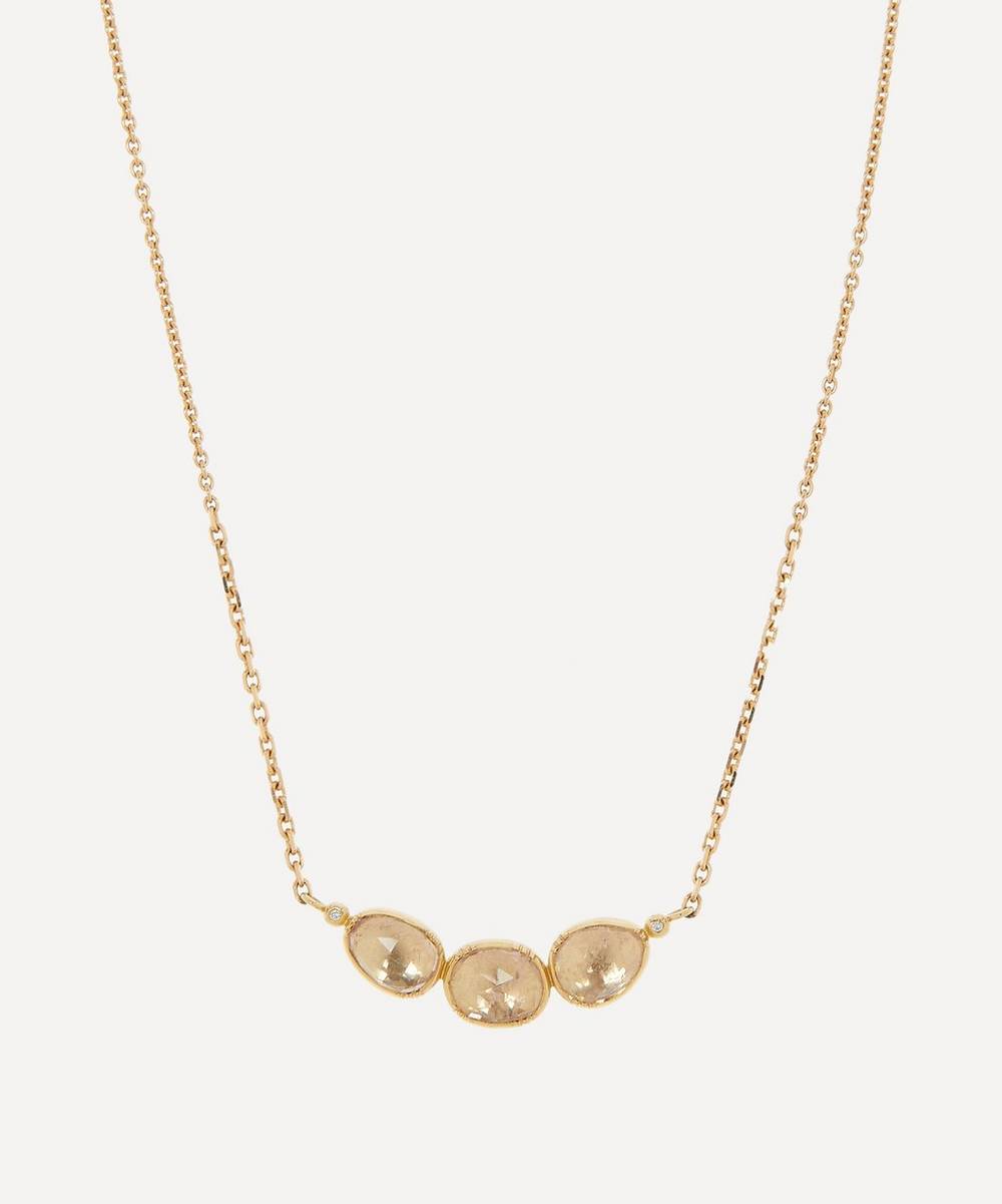 Brooke Gregson - 18ct Gold Orbit Triple Morganite and Diamond Pendant Necklace