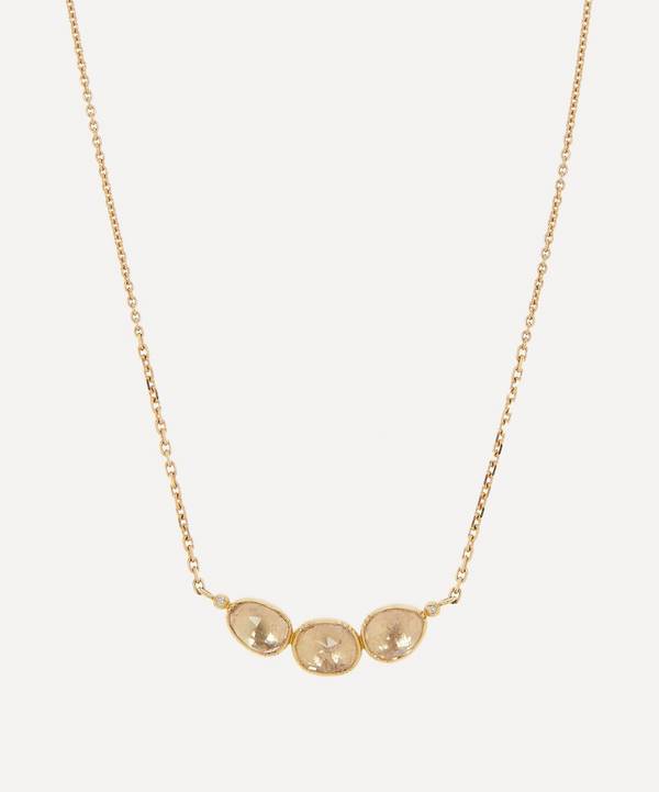 Brooke Gregson - 18ct Gold Orbit Triple Morganite and Diamond Pendant Necklace image number 0