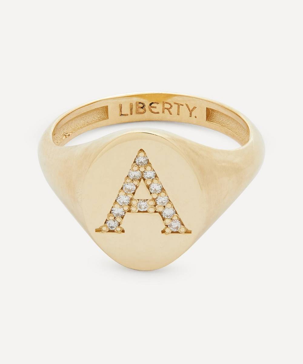Liberty - 9ct Gold and Diamond Initial Liberty Signet Ring - A