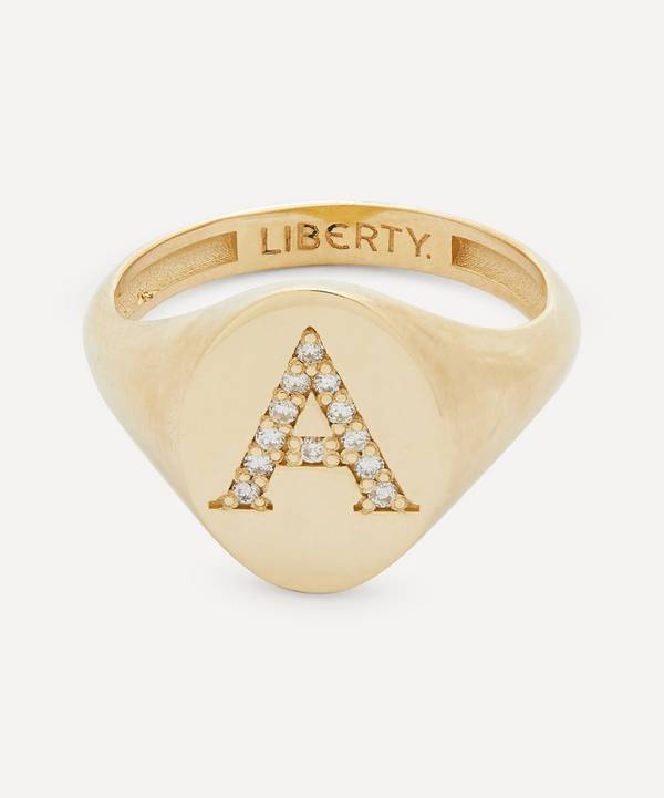 Liberty - 9ct Gold and Diamond Initial Liberty Signet Ring - A image number 0