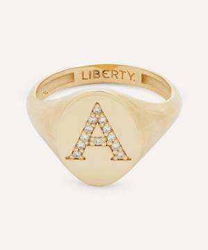 9ct Gold and Diamond Initial Liberty Signet Ring - A