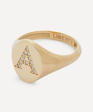 Liberty - 9ct Gold and Diamond Initial Liberty Signet Ring - A image number 2
