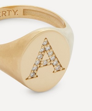 Liberty - 9ct Gold and Diamond Initial Liberty Signet Ring - A image number 3