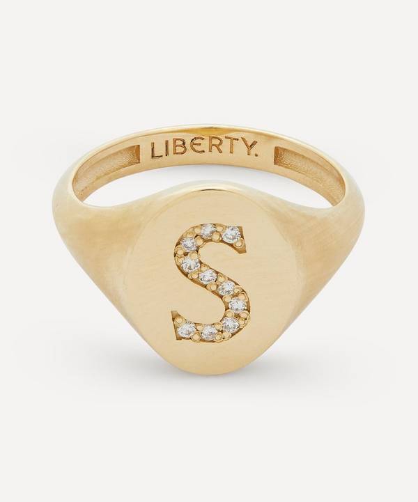 Liberty - 9ct Gold and Diamond Initial Liberty Signet Ring - S image number 0
