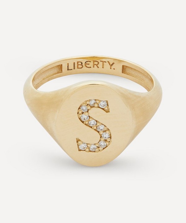 Liberty - 9ct Gold and Diamond Initial Liberty Signet Ring - S