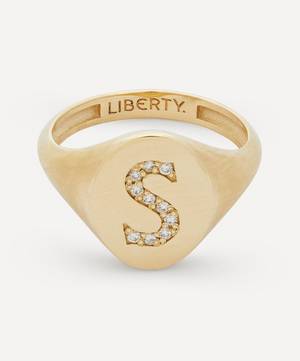 9ct Gold and Diamond Initial Liberty Signet Ring - S